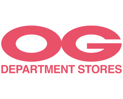 OG Department Stores logo with pink 'OG' and 'DEPARTMENT STORES' text