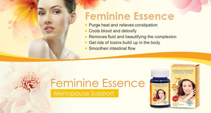 Intro to feminine essence with benefits and product associated with it, using a woman image to make a banner on a floralish background.