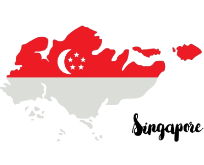 Map of Singapore with the national flag superimposed on it.